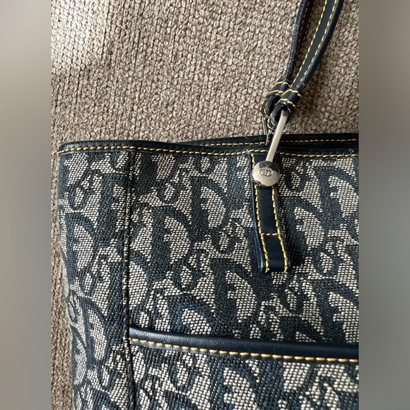 Christian Dior Denim Dark Blue/Grey Oblique &  Leather Tote - Picture 14 of 15